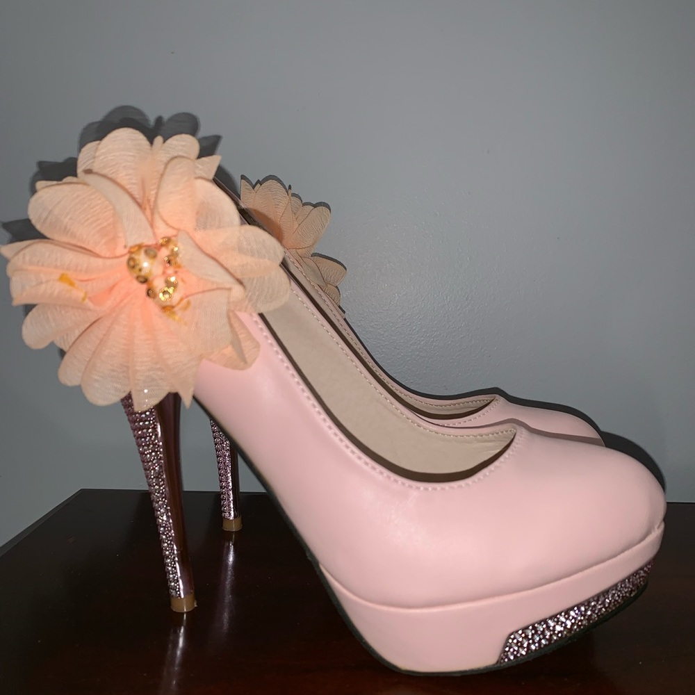 Kvoll Platform High Heel Flower pink Pumps crystal